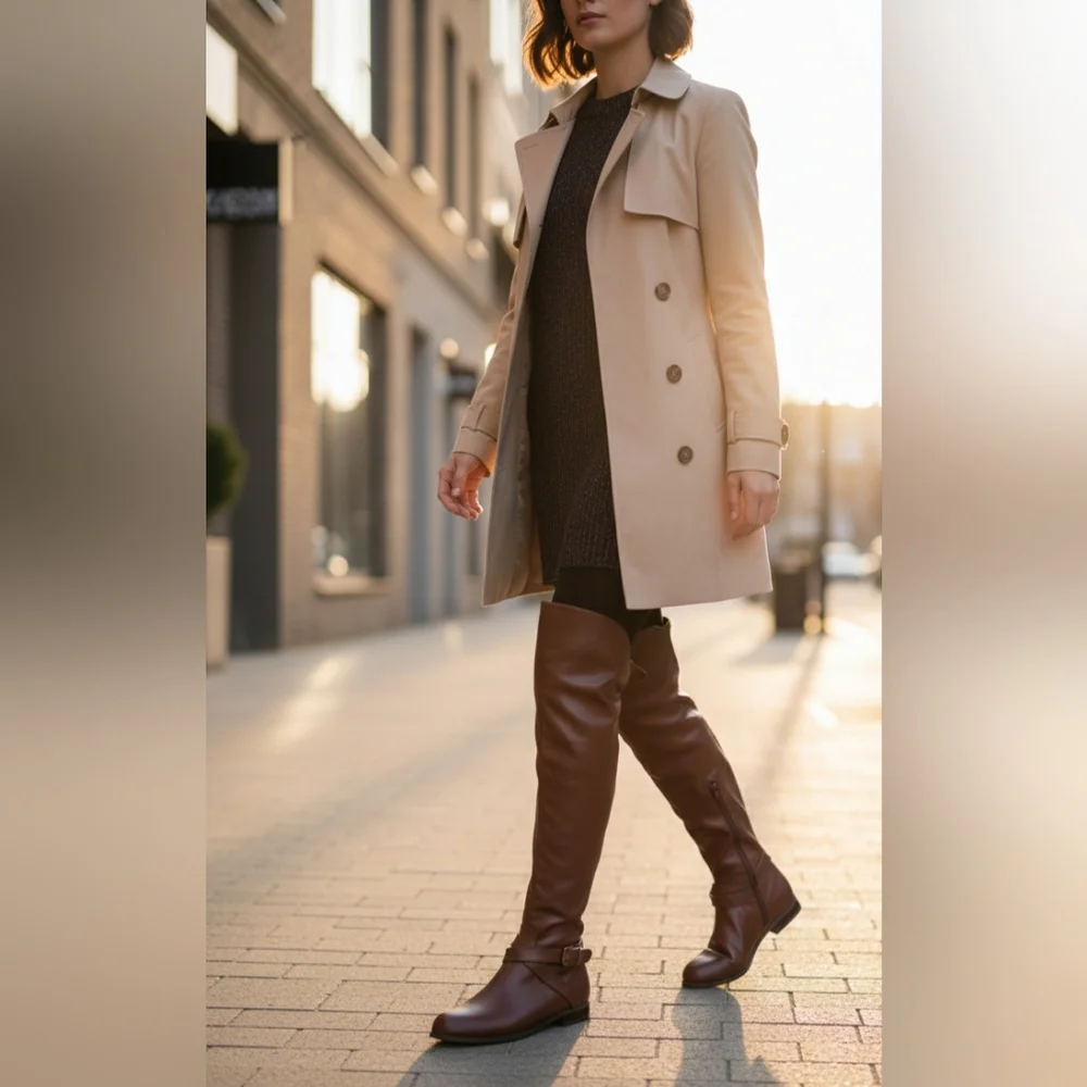 Anne Klein AKBESSA Brown Knee-High Riding Boots - 17